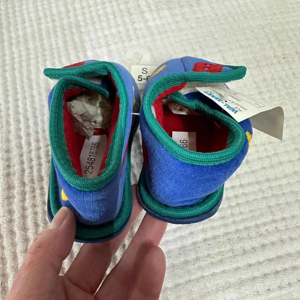 VTG 90s Baby Slippers Shoes Size 5/6 S Blue Children alphabet bear Fabric NWT
